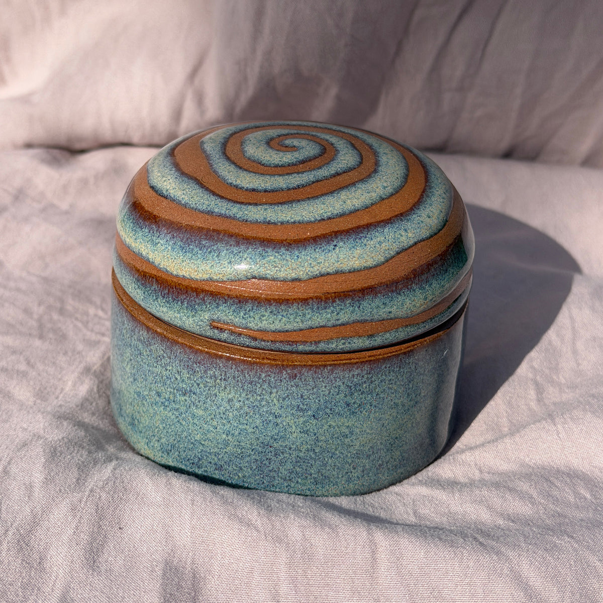 Spiral Lustrous Turquoise Jar